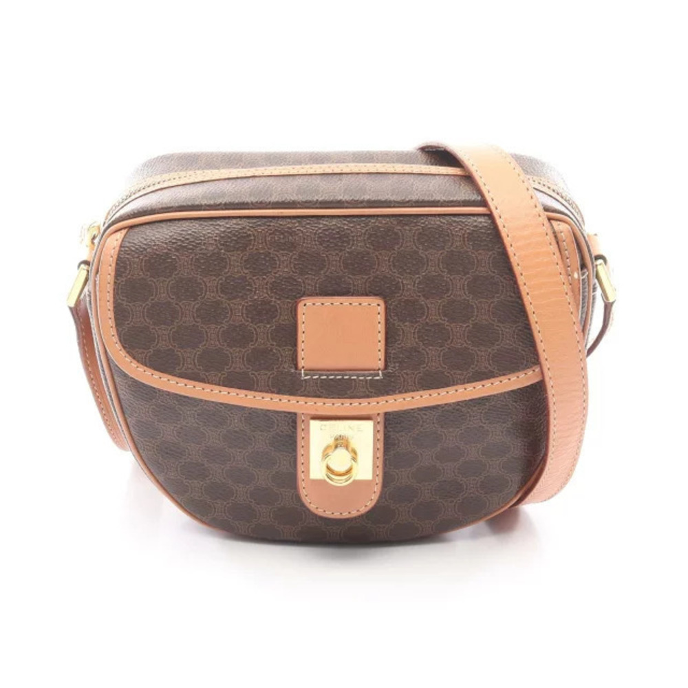 Celine Macadam Shoulder Bag Canvas Leather Brown